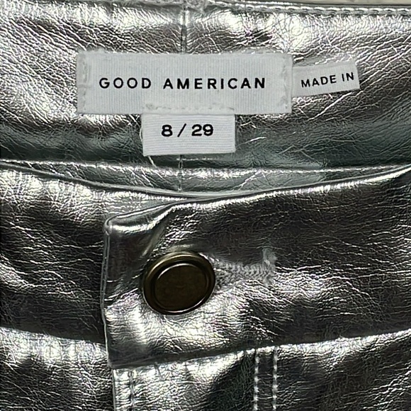 Good American Faux Leather Good Icon Straight Pants Silver Metallic Disco 8 29 - Picture 6 of 14